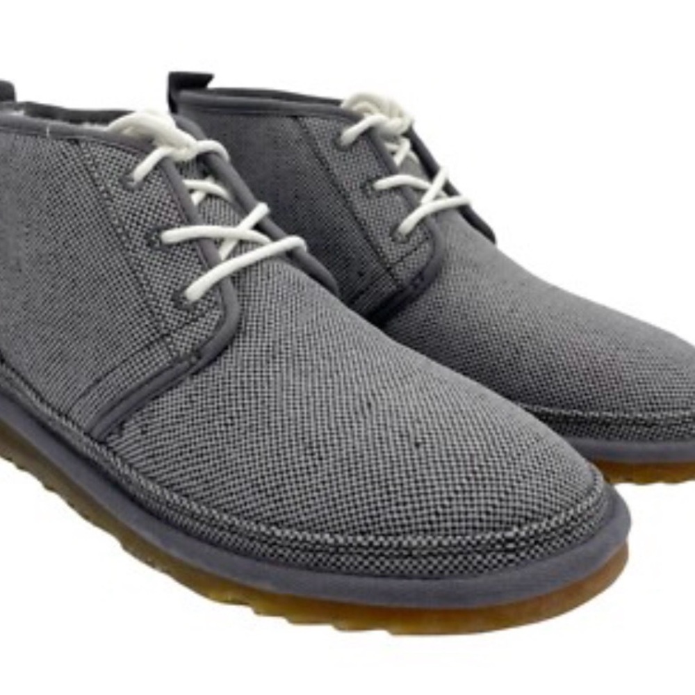 EUC UGG Mens Neumel Gray Ankle Chukka Boots Fur Lined Lace Up Shoes size 8